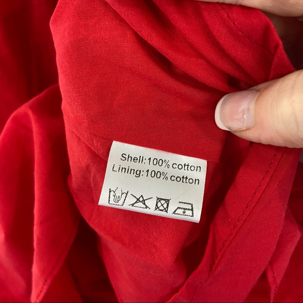 Boutique Large Red Tiered Pom Pom Ruffle Midi Dress - Picture 12 of 12